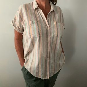 Lucky Brand Striped Short Sleeve Button Down
